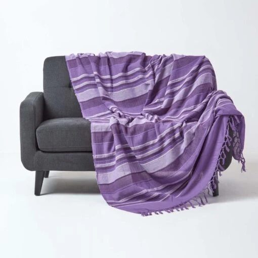 Cotton Morocco Striped Mauve Throw, 255 X 360 Cm -Best Homeware Store 01 sf1293a morocco mauve throw