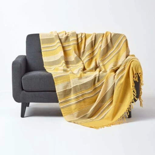 Cotton Morocco Striped Yellow Throw, 255 X 360 Cm -Best Homeware Store 01 sf1295a morocco yellow throw