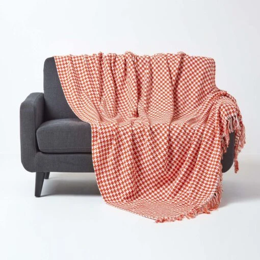 Orange Houndstooth 100% Cotton Bedspread Throw, 255cm X 360cm -Best Homeware Store 01 sf1299 houndstooth orange throw 3