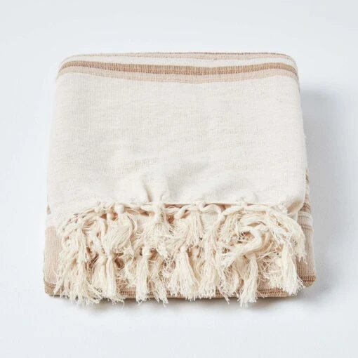 Cotton Morocco Striped Beige Throw, 255 X 360 Cm -Best Homeware Store 02 sf1164a morocco beige throw