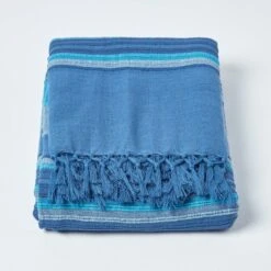 Cotton Morocco Striped Blue Throw, 255 X 360 Cm -Best Homeware Store 02 sf1165a morocco blue throw