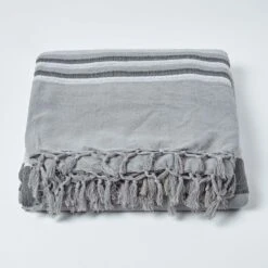 Cotton Morocco Striped Grey Throw, 255 X 360 Cm -Best Homeware Store 02 sf1292a morocco grey throw