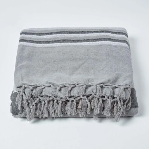 Cotton Morocco Striped Grey Throw, 255 X 360 Cm -Best Homeware Store 02 sf1292a morocco grey throw