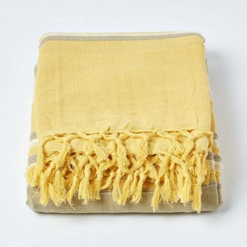 Cotton Morocco Striped Yellow Throw, 255 X 360 Cm -Best Homeware Store 02 sf1295a morocco yellow throw