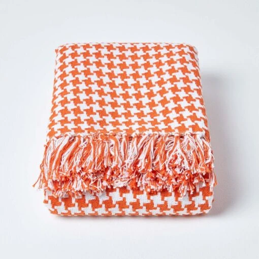 Orange Houndstooth 100% Cotton Bedspread Throw, 255cm X 360cm -Best Homeware Store 02 sf1299 houndstooth orange throw 3