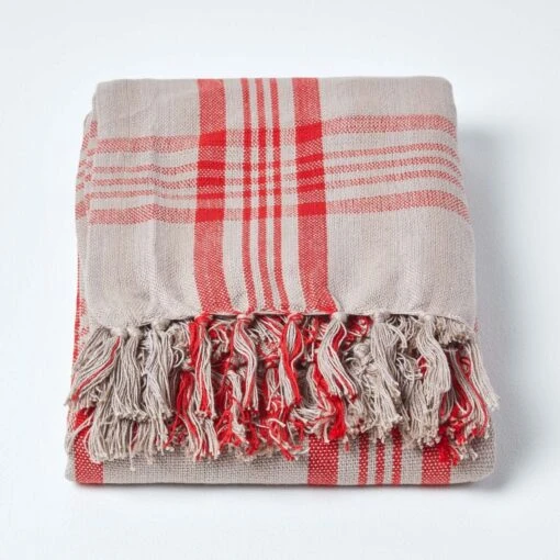 Grey & Red Tartan Check Sofa And Bed Throw -Best Homeware Store 02 sf1352a grey red tartan check throw