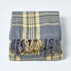 Grey & Yellow Tartan Check Sofa And Bed Throw -Best Homeware Store 02 sf1353a grey yellow tartan check throw