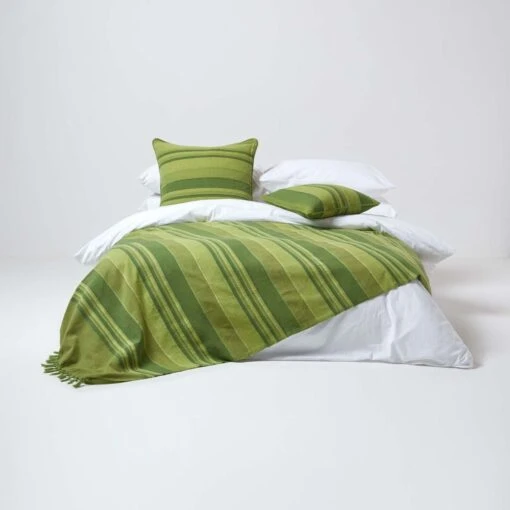 Cotton Morocco Striped Green Throw, 255 X 360 Cm -Best Homeware Store 03 sf1166a morocco green throw