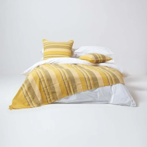 Cotton Morocco Striped Yellow Throw, 255 X 360 Cm -Best Homeware Store 03 sf1295a morocco yellow throw