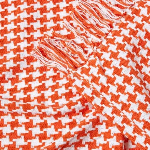 Orange Houndstooth 100% Cotton Bedspread Throw, 255cm X 360cm -Best Homeware Store 05 sf1299 houndstooth orange throw 3