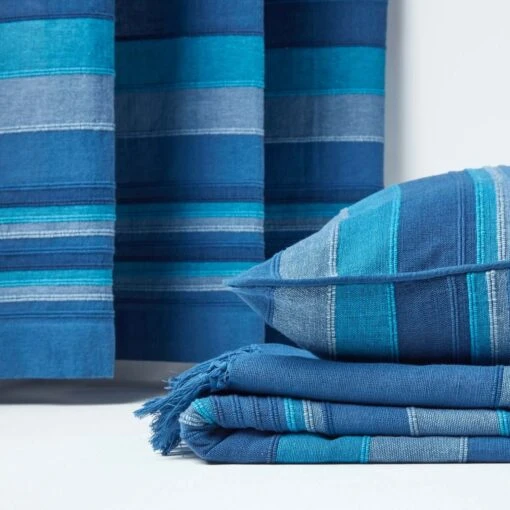 Cotton Morocco Striped Blue Throw, 255 X 360 Cm -Best Homeware Store 06 sf1165a morocco blue throw