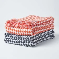 Orange Houndstooth 100% Cotton Bedspread Throw, 255cm X 360cm -Best Homeware Store 07 sf1299 houndstooth orange throw 3