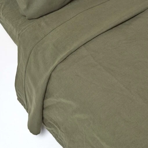 Khaki Green European Size Linen Flat Sheet -Best Homeware Store 1 bl1253 khaki green linen flat sheet 8