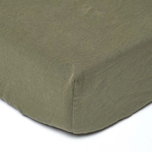 Khaki Green Linen Deep Fitted Sheet -Best Homeware Store 1 bl1498 khaki green linen fitted sheet 5