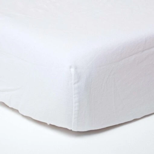 White Linen Fitted Sheet -Best Homeware Store 1 bl1529 white linen fitted sheet