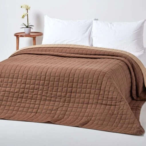 Cotton Quilted Reversible Bedspread Chocolate & Mink Brown -Best Homeware Store 1 sf1107 reversible bedspread chocolate mink brown 3