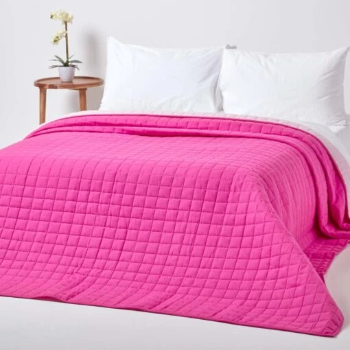 Cotton Quilted Reversible Bedspread Pink & Cerise -Best Homeware Store 1 sf1109 reversible bedspread pink cerise 3