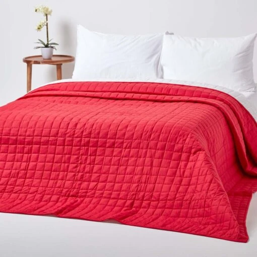 Cotton Quilted Reversible Bedspread Red & White -Best Homeware Store 1 sf1110 reversible bedspread red white 3