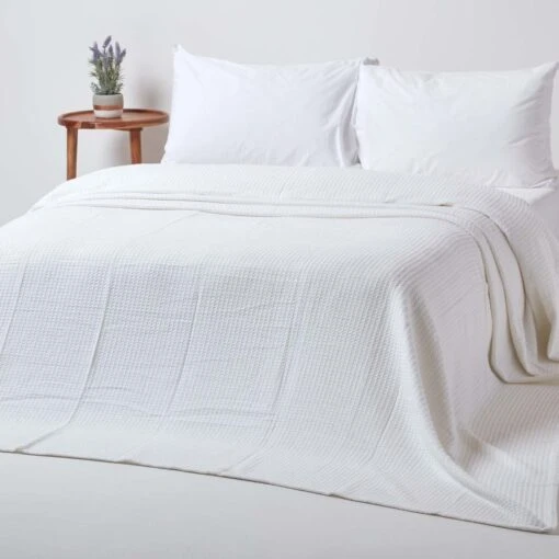 Organic Cotton Waffle Blanket/ Throw White -Best Homeware Store 1 sf1122 cotton waffle blanket throw white 4