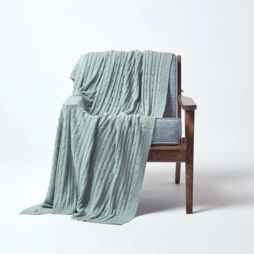 Cotton Cable Knit Duck Egg Blue Throw -Best Homeware Store 1 sf1157 cotton cable knit throw blue 1 2