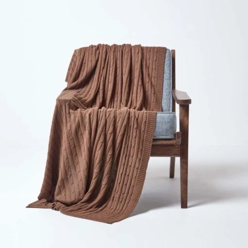 Cotton Cable Knit Throw, Chocolate -Best Homeware Store 1 sf1158 cotton cable knit throw chocolate 2 1