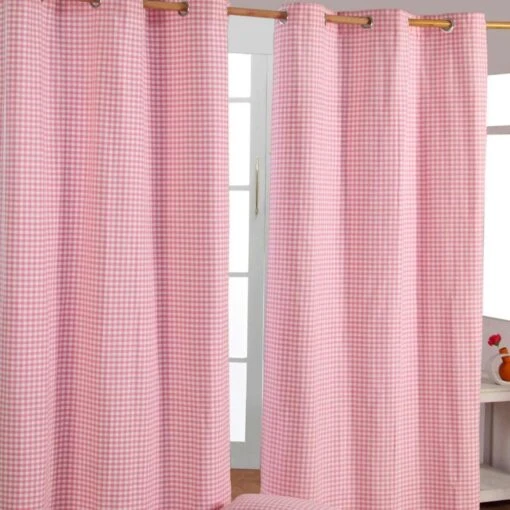 Cotton Gingham Check Pink Ready Made Eyelet Curtains -Best Homeware Store 100 cotton ready made curtains gingham check