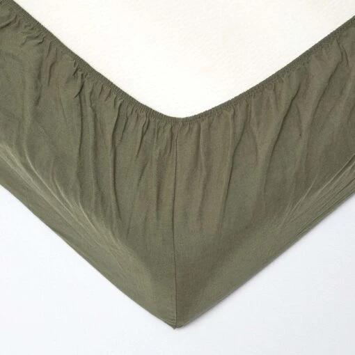 Khaki Green Linen Fitted Sheet -Best Homeware Store 2 bl1498 khaki green linen fitted sheet