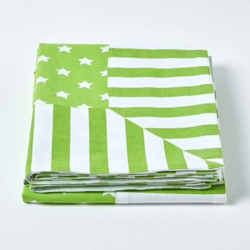 Cotton Stars And Stripes Decorative Green Sofa Throw -Best Homeware Store 2 kt1540 stars and stripes decorative green throw