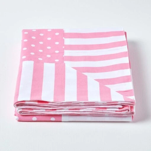 Cotton Pink Polka Dots And Stripes Sofa Throw -Best Homeware Store 2 kt1542 pink polka dots and stripes throw