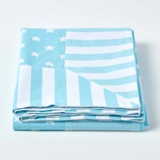 Cotton Stars And Stripes Decorative Blue Sofa Throw -Best Homeware Store 2 kt1543 stars and stripes decorative blue throw