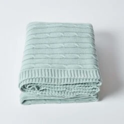 Cotton Cable Knit Duck Egg Blue Throw -Best Homeware Store 2 sf1157 cotton cable knit throw blue 1 2