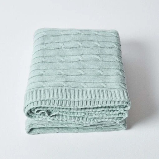 Cotton Cable Knit Duck Egg Blue Throw -Best Homeware Store 2 sf1157 cotton cable knit throw blue 1 2