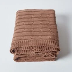 Cotton Cable Knit Throw, Chocolate -Best Homeware Store 2 sf1158 cotton cable knit throw chocolate 2