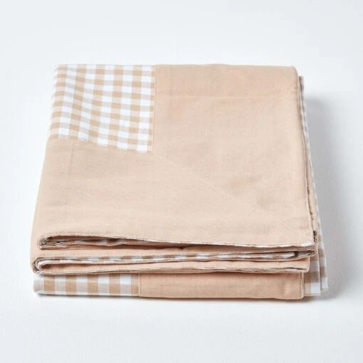 Cotton Gingham Check Beige Throw, 150 X 200 Cm -Best Homeware Store 2 sf1160a cotton gingham check beige throw 1 1