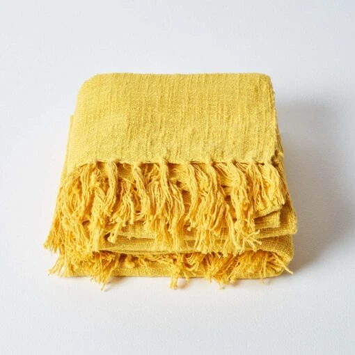 Nirvana Slub Cotton Ochre Yellow Throw -Best Homeware Store 2 sf1243 nirvana slub cotton ochre yellow throw