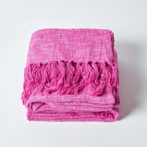 Nirvana Slub Cotton Pink Throw -Best Homeware Store 2 sf1245 nirvana slub cotton pink throw