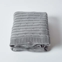 Cotton Cable Knit Grey Throw -Best Homeware Store 2 sf1377 cotton cable knit grey throw