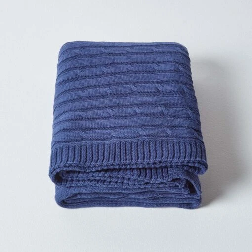 Cotton Cable Knit Navy Blue Throw -Best Homeware Store 2 sf1378 cotton cable knit throw navy blue