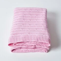 Cotton Cable Knit Pastel Pink Throw -Best Homeware Store 2 sf1597 cotton cable knit pastel pink throw 3