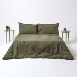 Khaki Green Linen Duvet Cover Set -Best Homeware Store 3 bl1249 khaki green linen duvet cover set