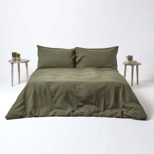 Khaki Green European Size Linen Duvet Cover Set -Best Homeware Store 3 bl1249 khaki green linen duvet cover set 1