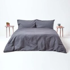 Dark Grey Linen Duvet Cover Set -Best Homeware Store 3 bl1515 dark grey linen duvet cover set