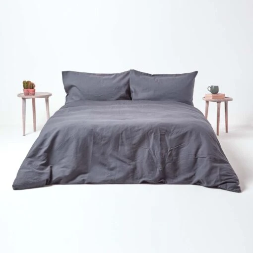 Dark Grey Linen Duvet Cover Set -Best Homeware Store 3 bl1515 dark grey linen duvet cover set