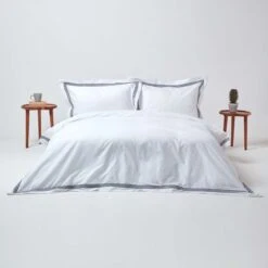 Plain White Duvet Cover Set With Navy Border -Best Homeware Store 3 bl1622a duvet cover set navy border single 3