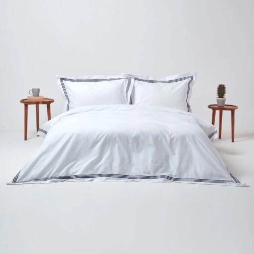 Plain White Duvet Cover Set With Navy Border -Best Homeware Store 3 bl1622a duvet cover set navy border single 3