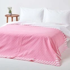 Cotton Pink Polka Dots And Stripes Sofa Throw -Best Homeware Store 3 kt1542 pink polka dots and stripes throw