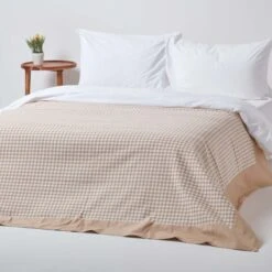 Cotton Gingham Check Beige Throw, 150 X 200 Cm -Best Homeware Store 3 sf1160a cotton gingham check beige throw 1 1