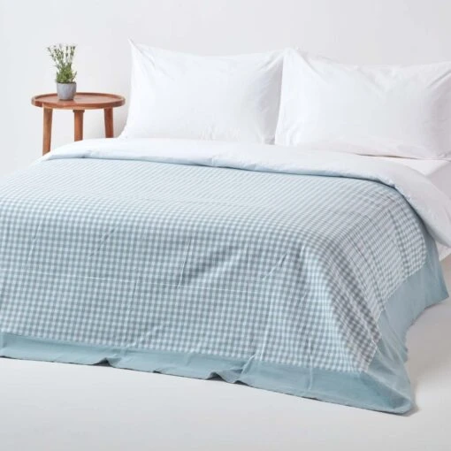 Cotton Gingham Check Blue Throw, 150 X 200 Cm -Best Homeware Store 3 sf1161a cotton gingham check blue throw 2