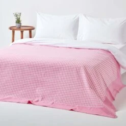 Cotton Gingham Check Pink Throw -Best Homeware Store 3 sf1162a cotton gingham check pink throw 1 1