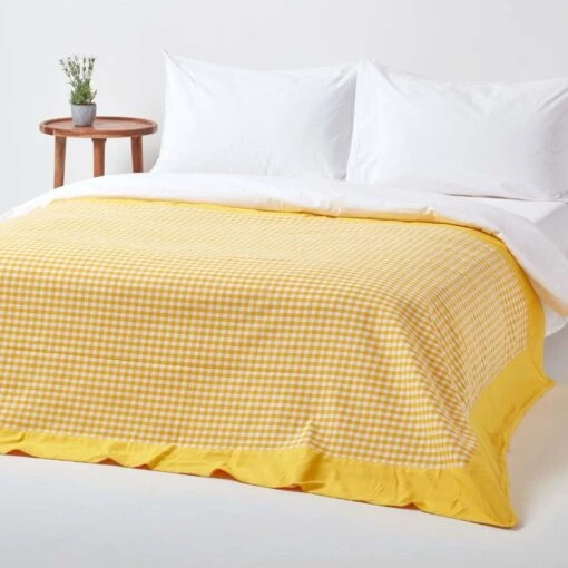 Cotton Gingham Check Yellow Throw, 150 X 200 Cm -Best Homeware Store 3 sf1163a cotton gingham check yellow throw